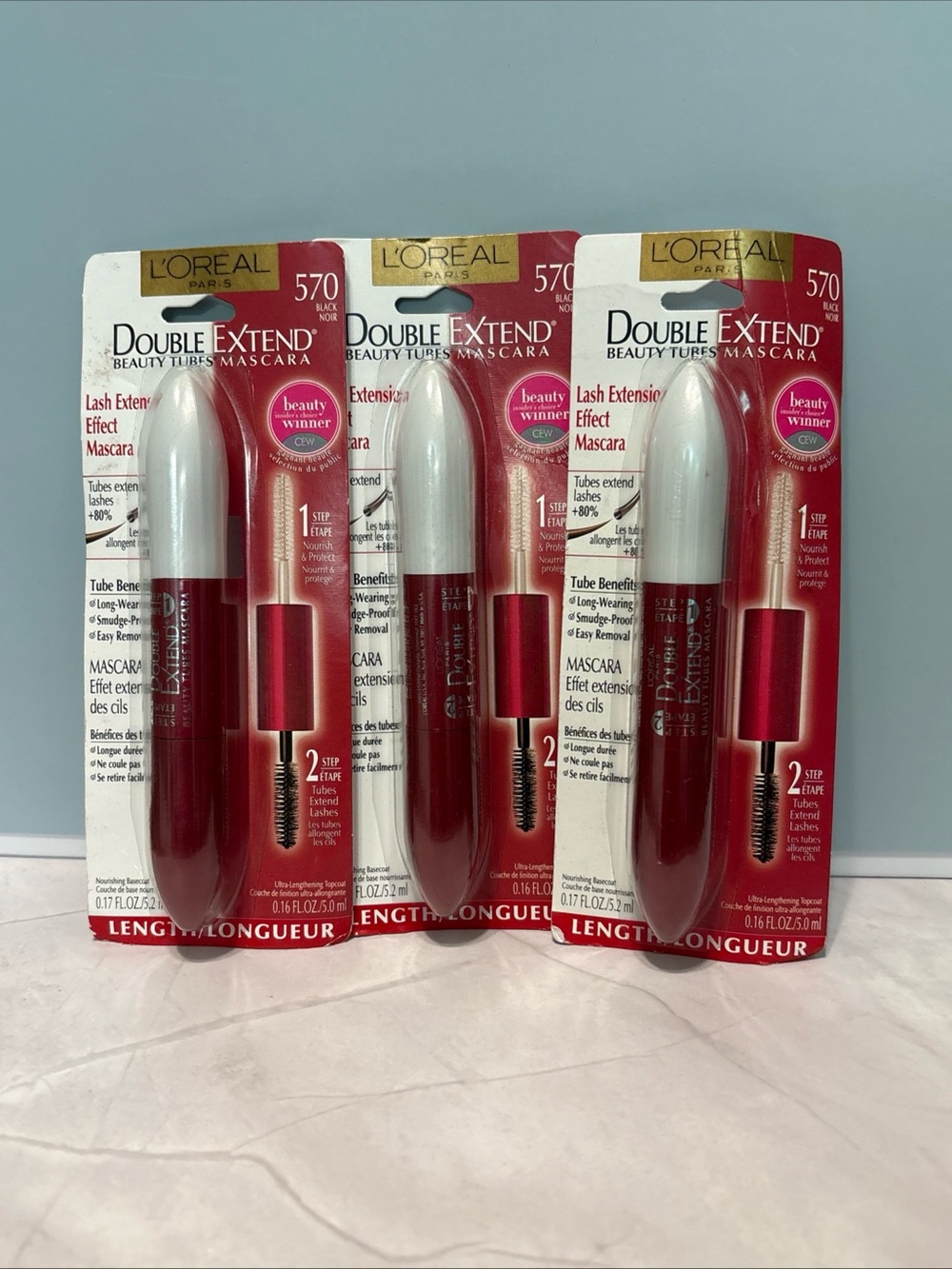 L'Oréal Double Extend Beauty Tubes Mascara — 570 Black - Lot of 3